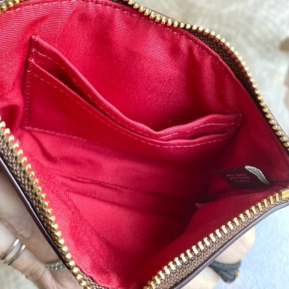 Coach  Signature Canvas Corner Zip Wristlet Brown Red red lining in EUC - Picture 7 of 9